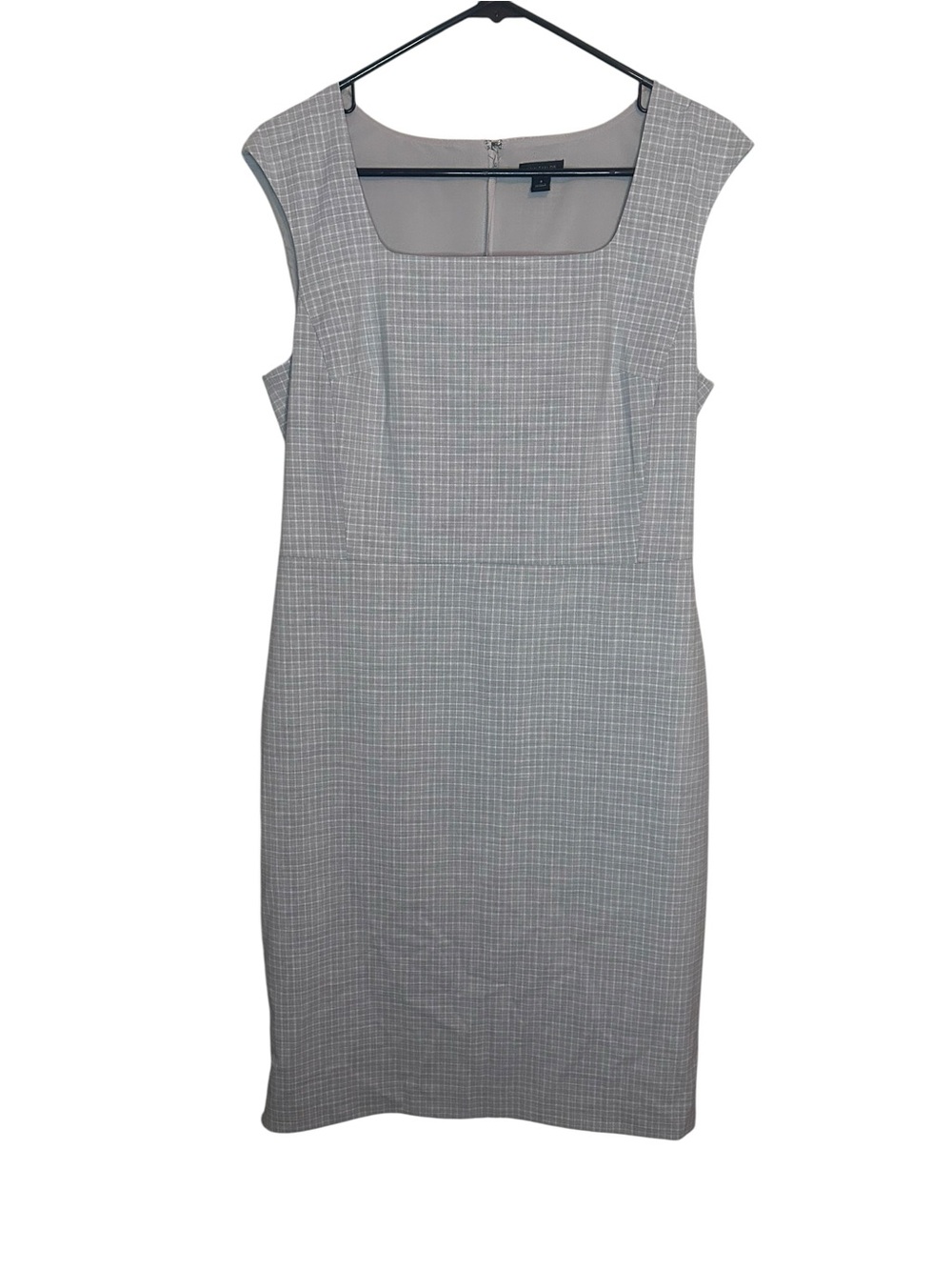 Ann Taylor Gray Checked Midi Sheath Dress